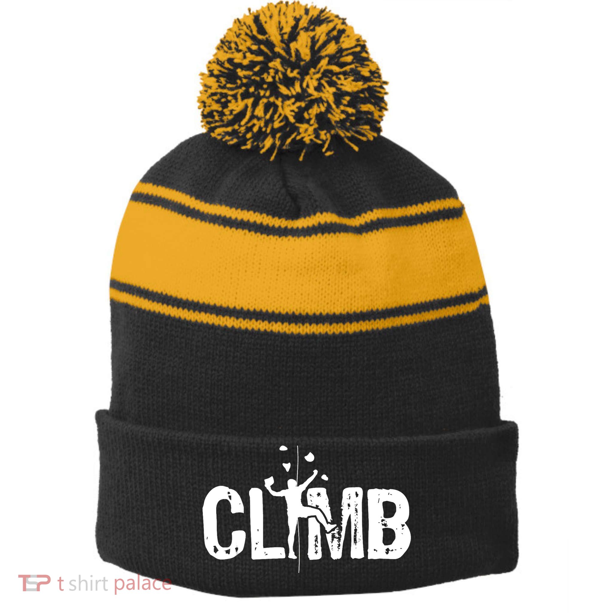 Climb Bouldering Wall Climber Rock Climbing Mountaineer Stripe Pom Pom Beanie