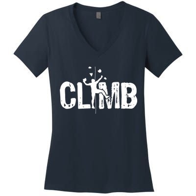 Climb Bouldering Wall Climber Rock Climbing Mountaineer Women's V-Neck T-Shirt