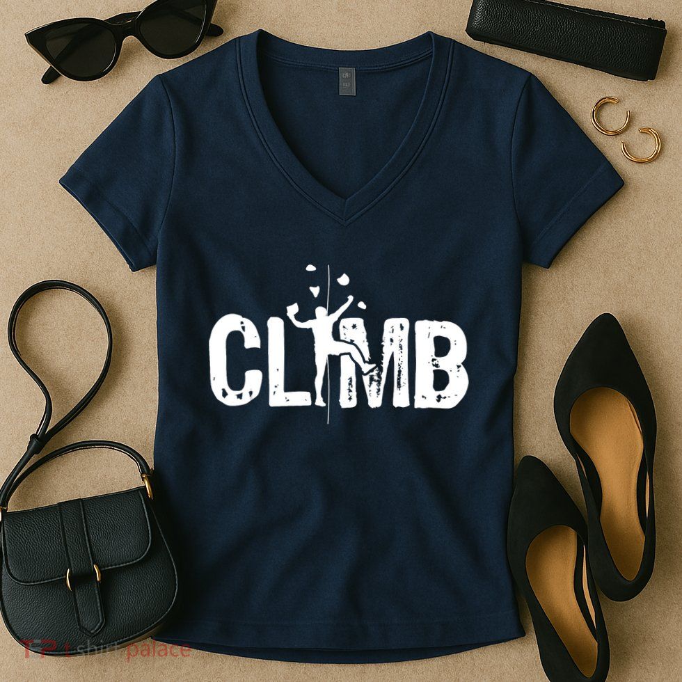 Climb Bouldering Wall Climber Rock Climbing Mountaineer Women's V-Neck T-Shirt
