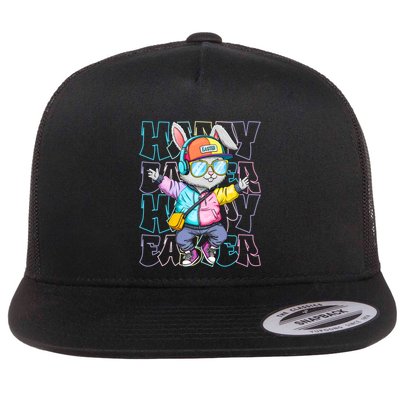 Cool Bunny With Headphones Happy Easter And Adults Great Gift Flat Bill Trucker Hat