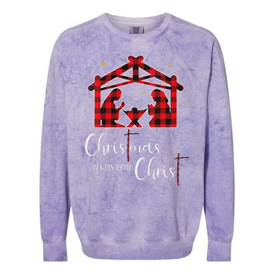 Christmas Begins With Christ Jesus Cross Christian Pajama Colorblast Crewneck Sweatshirt