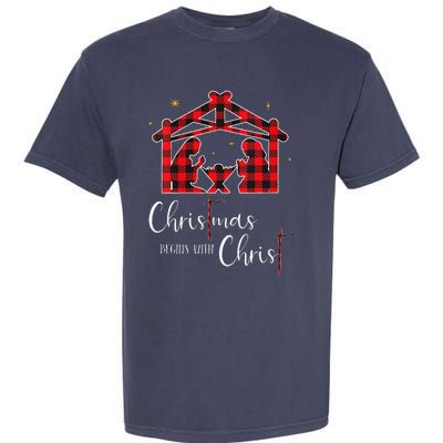 Christmas Begins With Christ Jesus Cross Christian Pajama Garment-Dyed Heavyweight T-Shirt