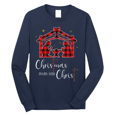 Christmas Begins With Christ Jesus Cross Christian Pajama Long Sleeve Shirt