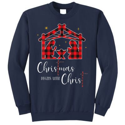 Christmas Begins With Christ Jesus Cross Christian Pajama Sweatshirt