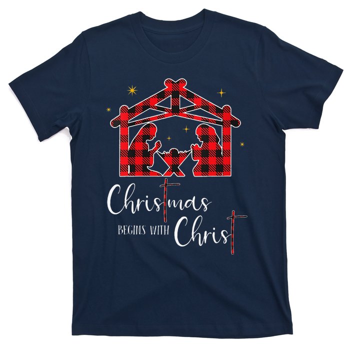 Christmas Begins With Christ Jesus Cross Christian Pajama T-Shirt