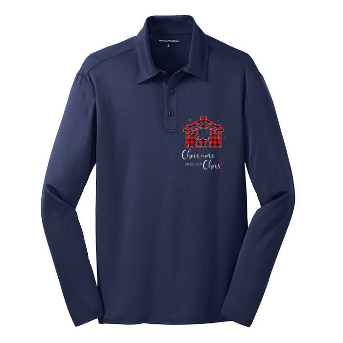 Christmas Begins With Christ Jesus Cross Christian Pajama Silk Touch Performance Long Sleeve Polo