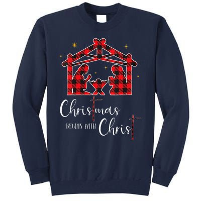 Christmas Begins With Christ Jesus Cross Christian Pajama Tall Sweatshirt