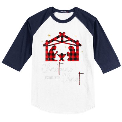 Christmas Begins With Christ Jesus Cross Christian Pajama Baseball Sleeve Shirt