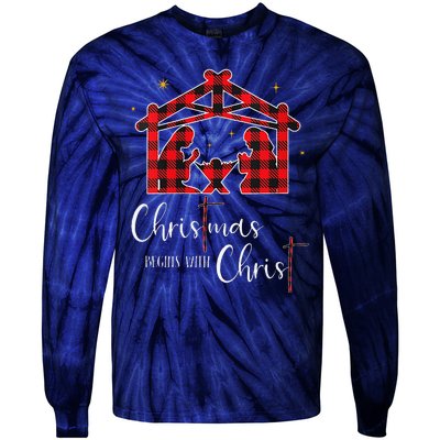 Christmas Begins With Christ Jesus Cross Christian Pajama Tie-Dye Long Sleeve Shirt