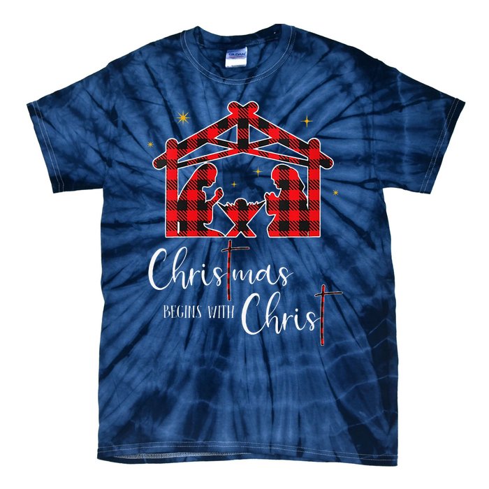 Christmas Begins With Christ Jesus Cross Christian Pajama Tie-Dye T-Shirt