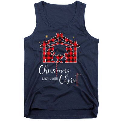 Christmas Begins With Christ Jesus Cross Christian Pajama Tank Top