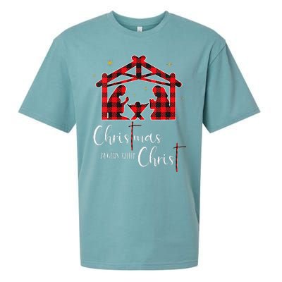 Christmas Begins With Christ Jesus Cross Christian Pajama Sueded Cloud Jersey T-Shirt