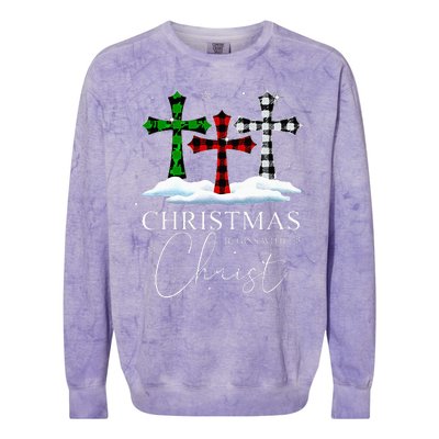 Christmas Begins With Christ Jesus Cross Christian Pajama Colorblast Crewneck Sweatshirt