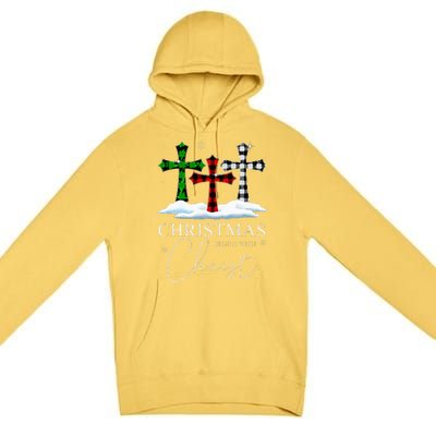 Christmas Begins With Christ Jesus Cross Christian Pajama Premium Pullover Hoodie