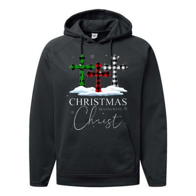 Christmas Begins With Christ Jesus Cross Christian Pajama Performance Fleece Hoodie