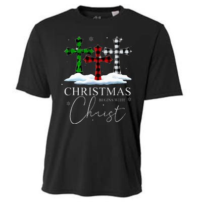 Christmas Begins With Christ Jesus Cross Christian Pajama Cooling Performance Crew T-Shirt