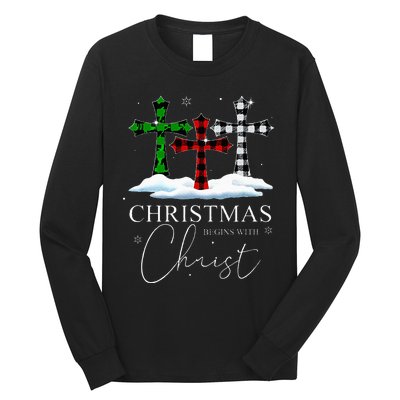 Christmas Begins With Christ Jesus Cross Christian Pajama Long Sleeve Shirt