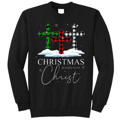 Christmas Begins With Christ Jesus Cross Christian Pajama Sweatshirt