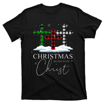 Christmas Begins With Christ Jesus Cross Christian Pajama T-Shirt