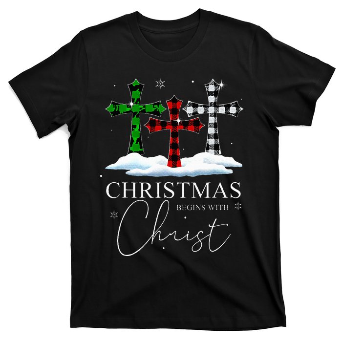 Christmas Begins With Christ Jesus Cross Christian Pajama T-Shirt