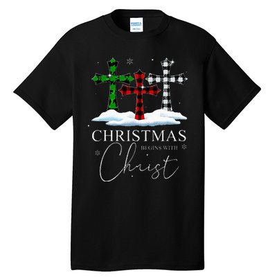 Christmas Begins With Christ Jesus Cross Christian Pajama Tall T-Shirt