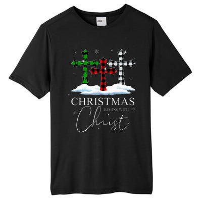 Christmas Begins With Christ Jesus Cross Christian Pajama Tall Fusion ChromaSoft Performance T-Shirt