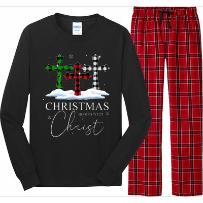 Christmas Begins With Christ Jesus Cross Christian Pajama Long Sleeve Pajama Set