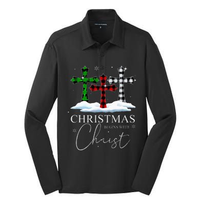 Christmas Begins With Christ Jesus Cross Christian Pajama Silk Touch Performance Long Sleeve Polo