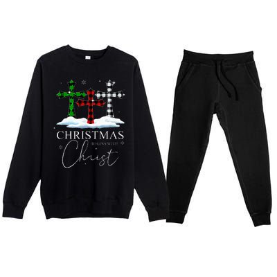 Christmas Begins With Christ Jesus Cross Christian Pajama Premium Crewneck Sweatsuit Set