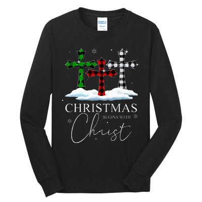 Christmas Begins With Christ Jesus Cross Christian Pajama Tall Long Sleeve T-Shirt