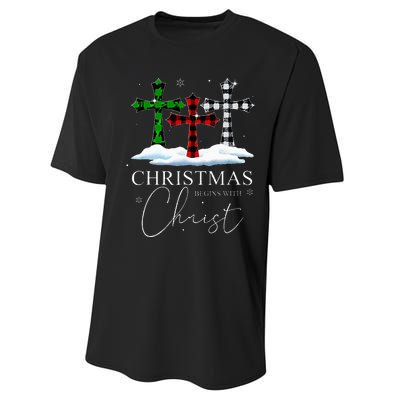 Christmas Begins With Christ Jesus Cross Christian Pajama Performance Sprint T-Shirt