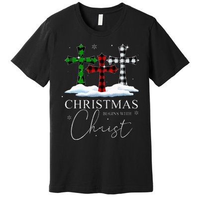 Christmas Begins With Christ Jesus Cross Christian Pajama Premium T-Shirt