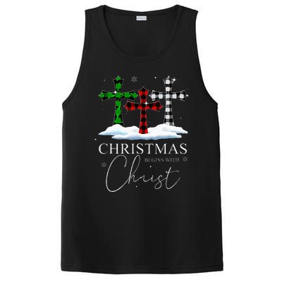 Christmas Begins With Christ Jesus Cross Christian Pajama PosiCharge Competitor Tank