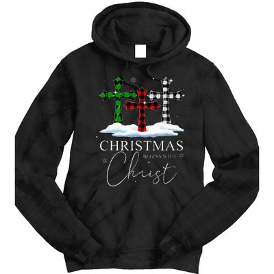 Christmas Begins With Christ Jesus Cross Christian Pajama Tie Dye Hoodie