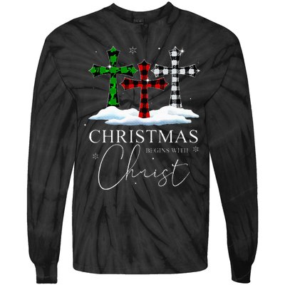 Christmas Begins With Christ Jesus Cross Christian Pajama Tie-Dye Long Sleeve Shirt