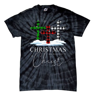 Christmas Begins With Christ Jesus Cross Christian Pajama Tie-Dye T-Shirt