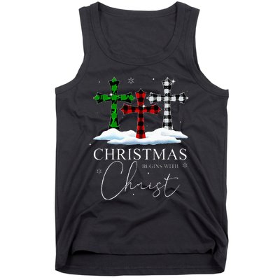 Christmas Begins With Christ Jesus Cross Christian Pajama Tank Top