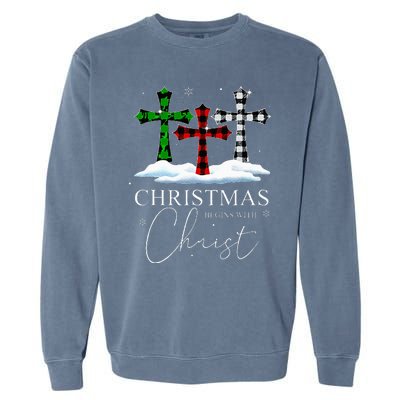 Christmas Begins With Christ Jesus Cross Christian Pajama Garment-Dyed Sweatshirt