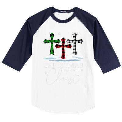 Christmas Begins With Christ Jesus Cross Christian Pajama Baseball Sleeve Shirt