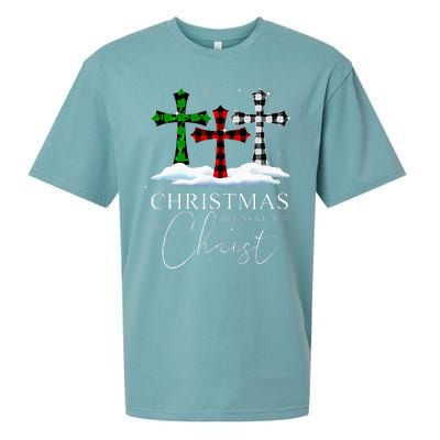 Christmas Begins With Christ Jesus Cross Christian Pajama Sueded Cloud Jersey T-Shirt