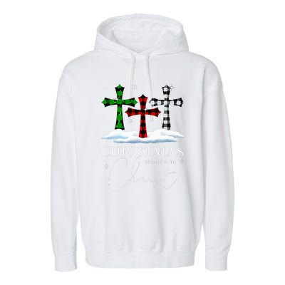 Christmas Begins With Christ Jesus Cross Christian Pajama Garment-Dyed Fleece Hoodie