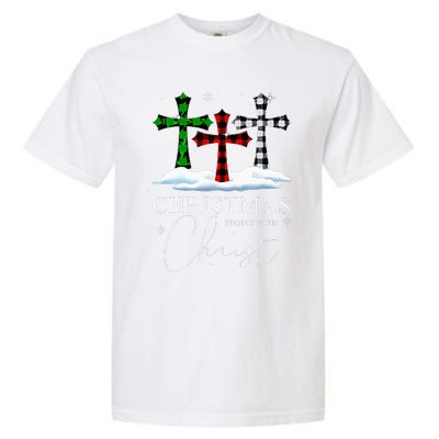 Christmas Begins With Christ Jesus Cross Christian Pajama Garment-Dyed Heavyweight T-Shirt