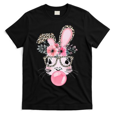 Cute Bunny With Leopard Glasses Bubblegum Easter Day Gifts T-Shirt