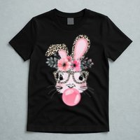 Cute Bunny With Leopard Glasses Bubblegum Easter Day Gifts T-Shirt