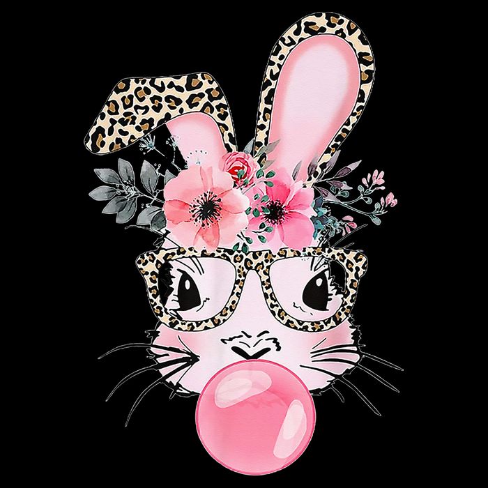 Cute Bunny With Leopard Glasses Bubblegum Easter Day Gifts T-Shirt
