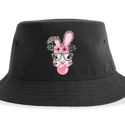 Cute Bunny With Leopard Glasses Bubblegum Easter Day Gifts Sustainable Bucket Hat