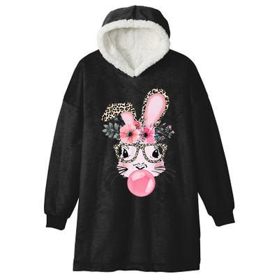 Cute Bunny With Leopard Glasses Bubblegum Easter Day Gifts Hooded Wearable Blanket