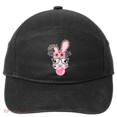 Cute Bunny With Leopard Glasses Bubblegum Easter Day Gifts 7-Panel Snapback Hat