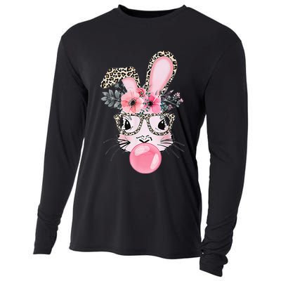 Cute Bunny With Leopard Glasses Bubblegum Easter Day Gifts Cooling Performance Long Sleeve Crew