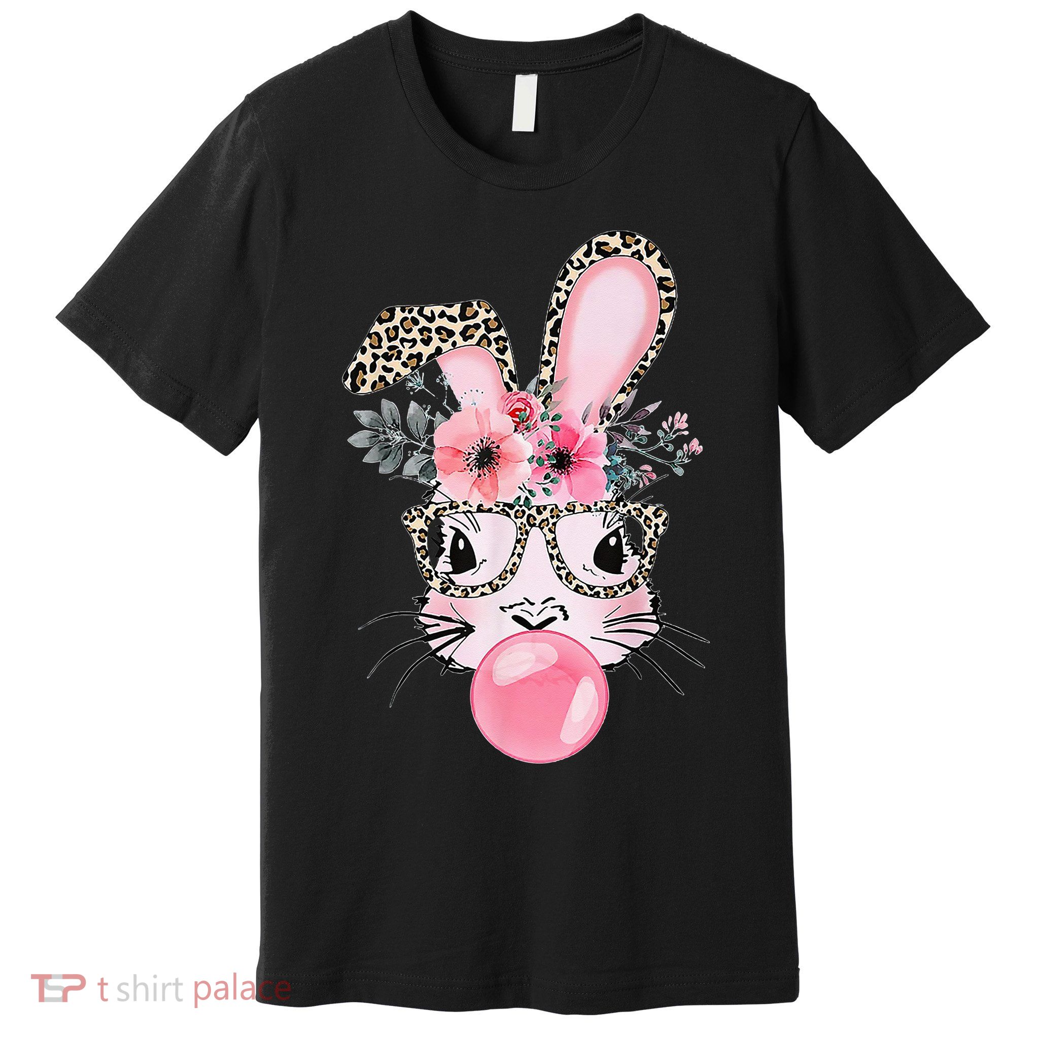 Cute Bunny With Leopard Glasses Bubblegum Easter Day Gifts Premium T-Shirt